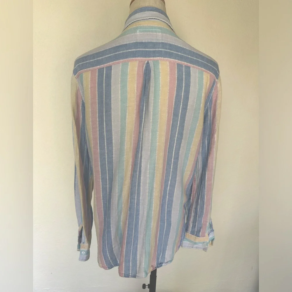 Rails “Charli” multi pastel striped long sleeve blouse rayon linen Size M - Picture 3 of 8